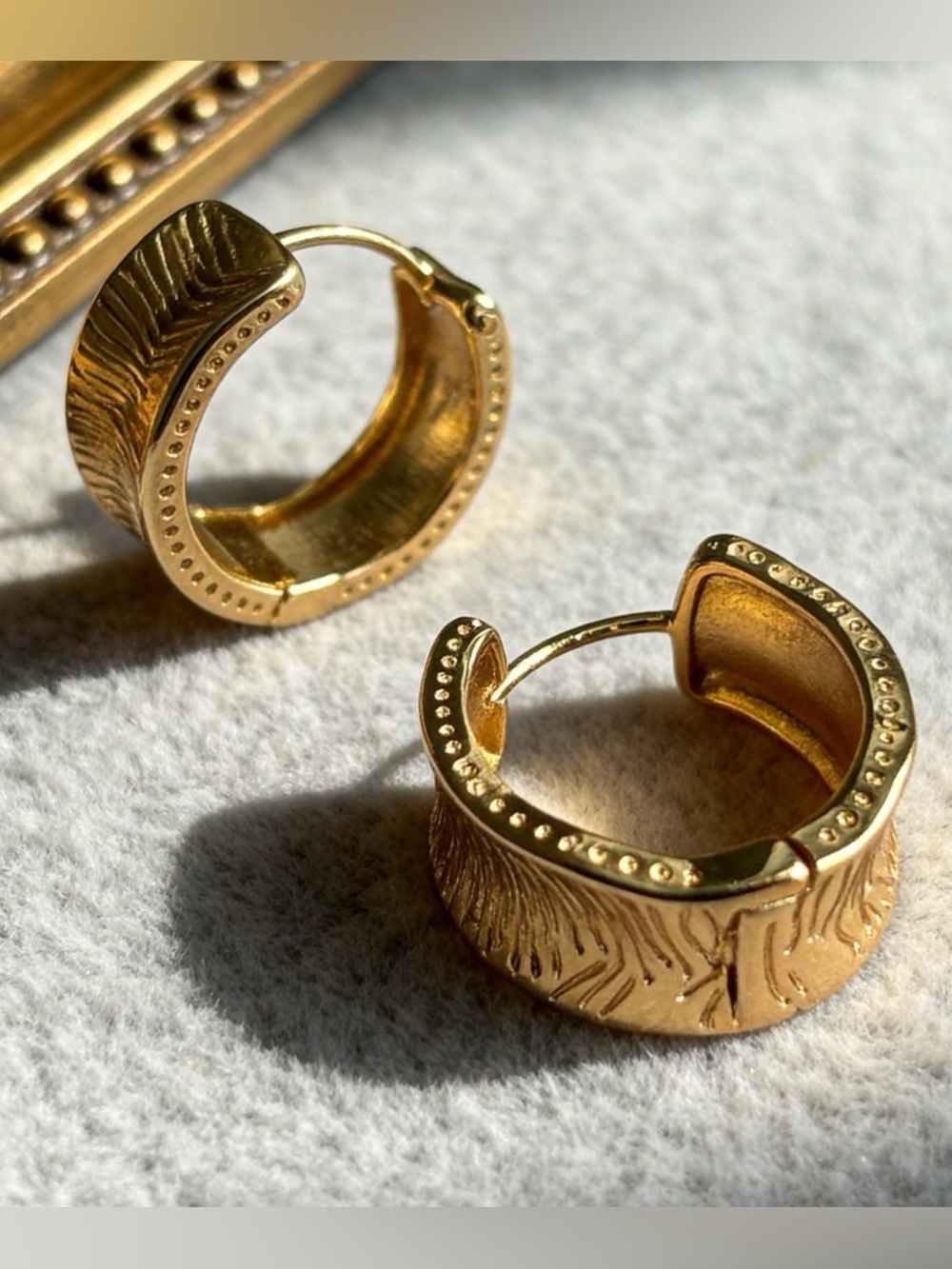 Textured Gold Huggie Hoop Earrings Vintage Chic